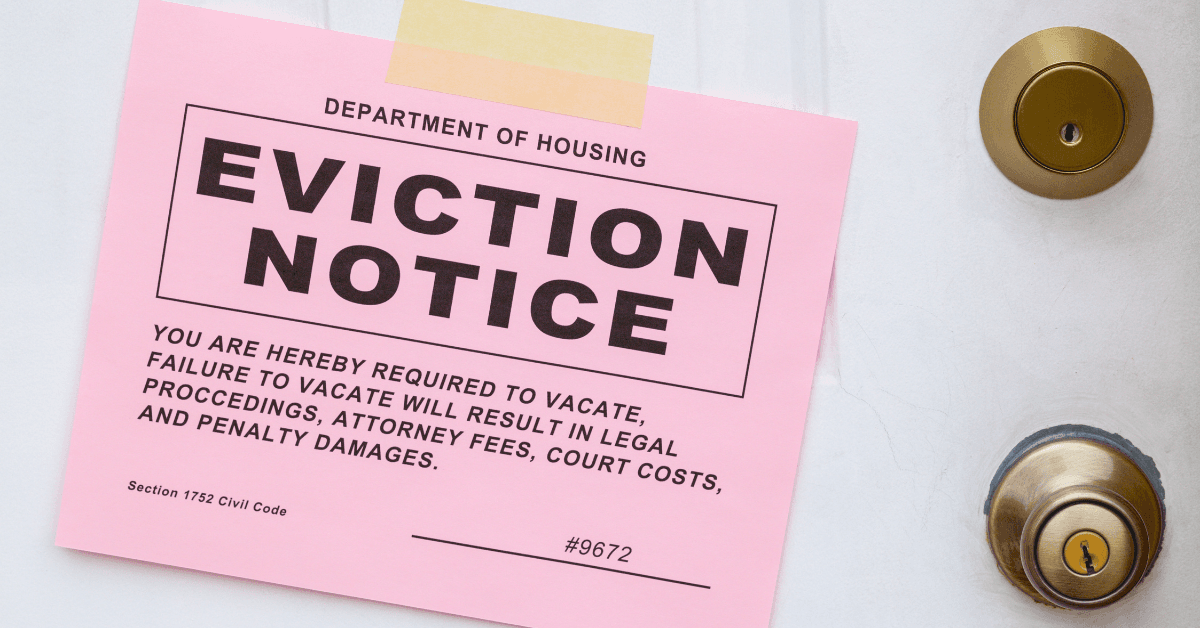 A five-day eviction notice posted on a door